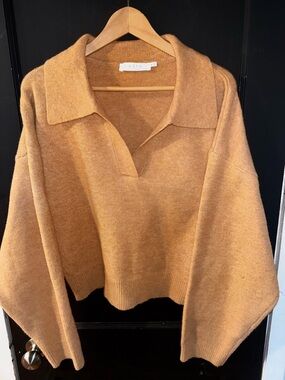 ASTR The Label Camel Collared Cropped Sweater Oversized Knit Size XL